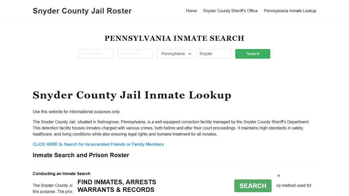 Snyder County Jail Roster Lookup, PA, Inmate Search
